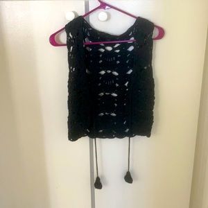 Black crochet vest